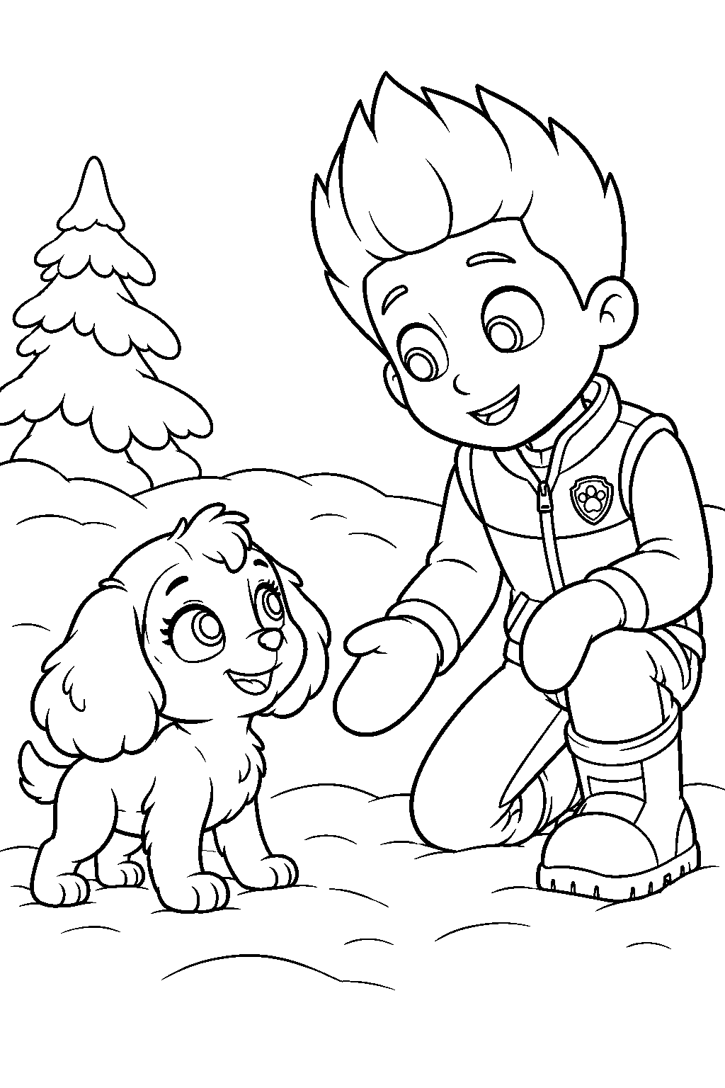 paw patrol skye as a baby puppy meeting ryder in the snow line art