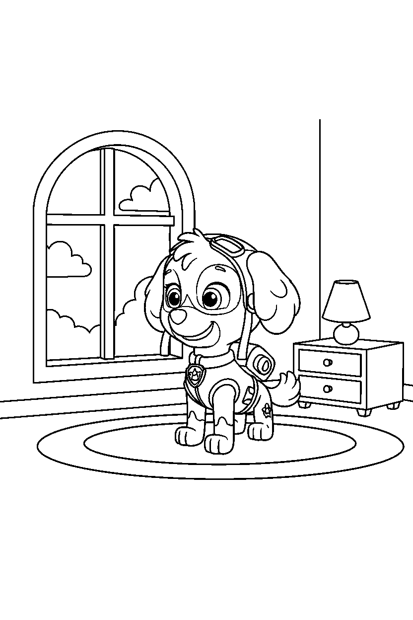 paw patrol skye observing in room line art