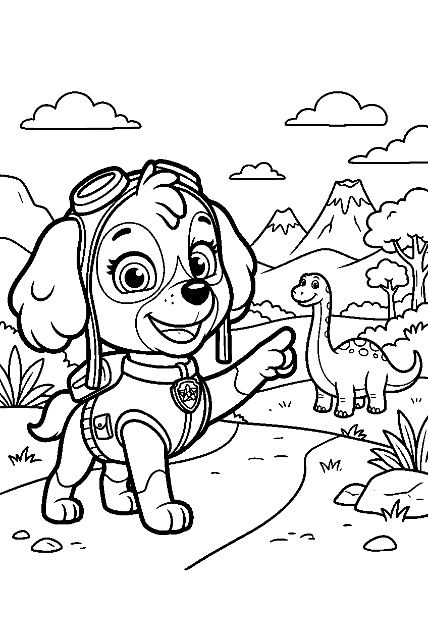 paw patrol skye pointing in dinosaur valley line art
