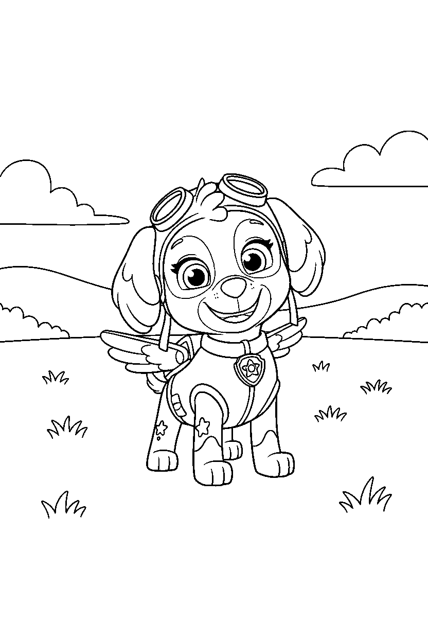 paw patrol skye standing in open field line art