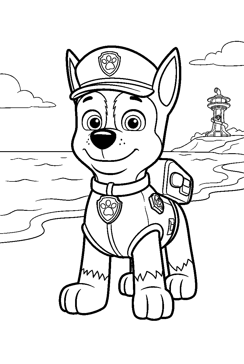 paw patrol characters in adventure bay beach line art