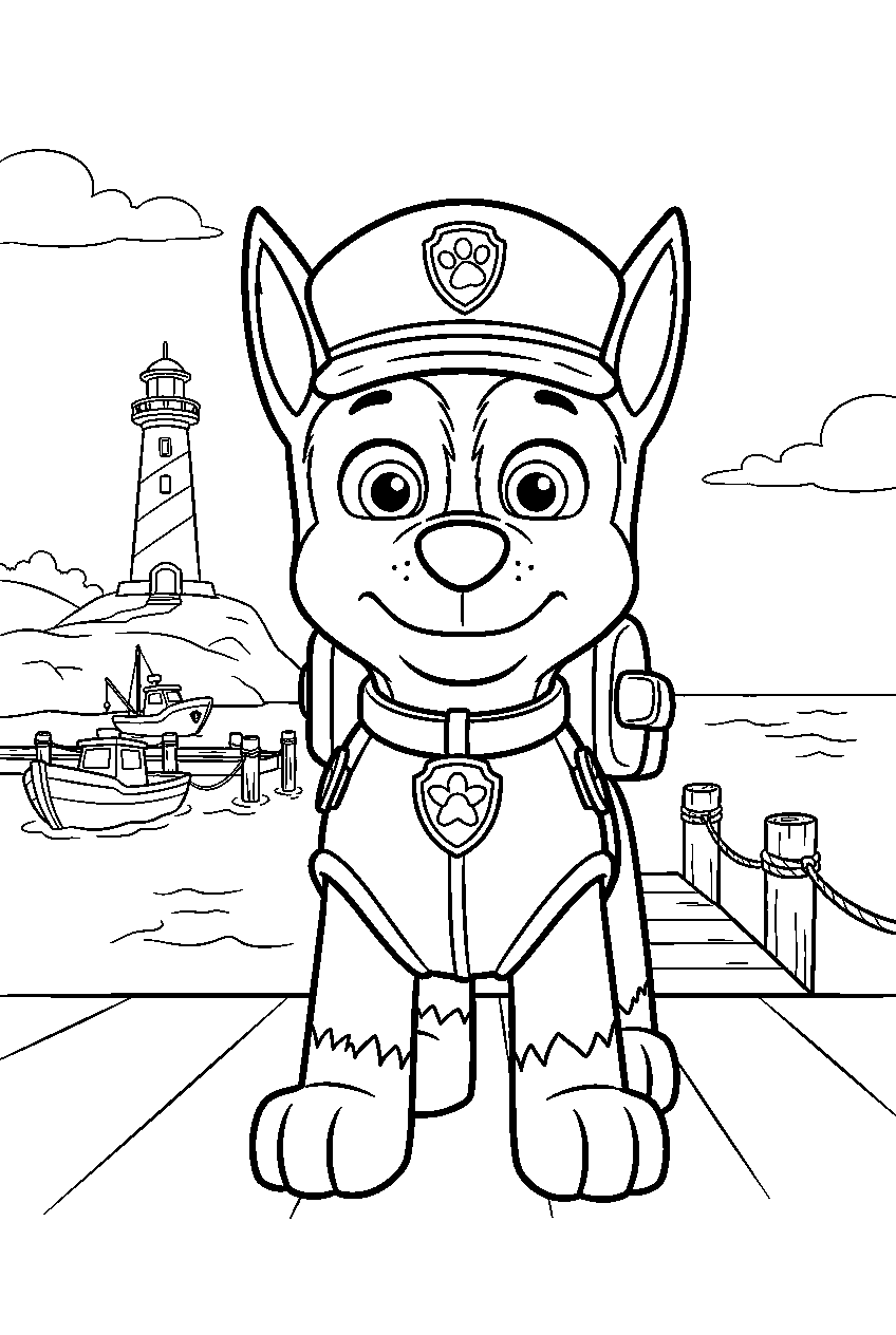paw patrol characters in adventure bay harbor line art