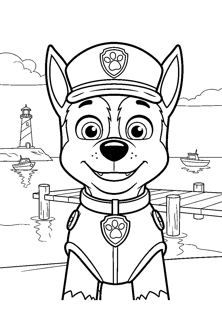 paw patrol characters in adventure bay marina line art