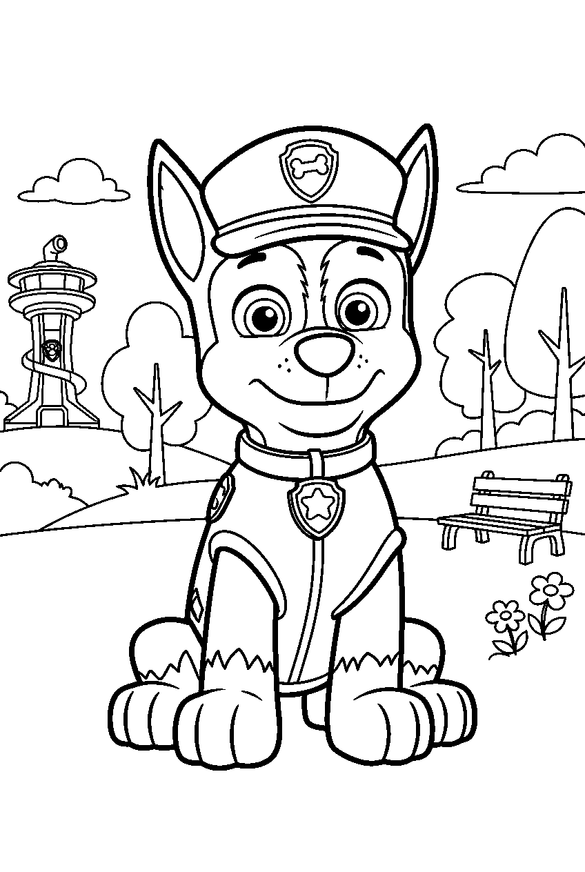 paw patrol characters in adventure bay park line art