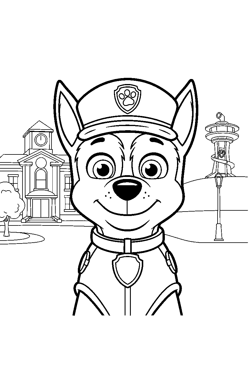 paw patrol characters in adventure bay town square line art