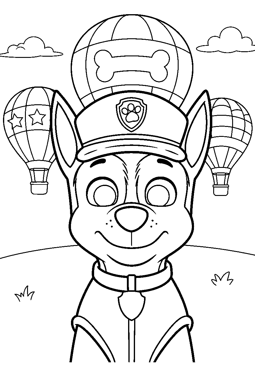 paw patrol characters in balloon festival line art