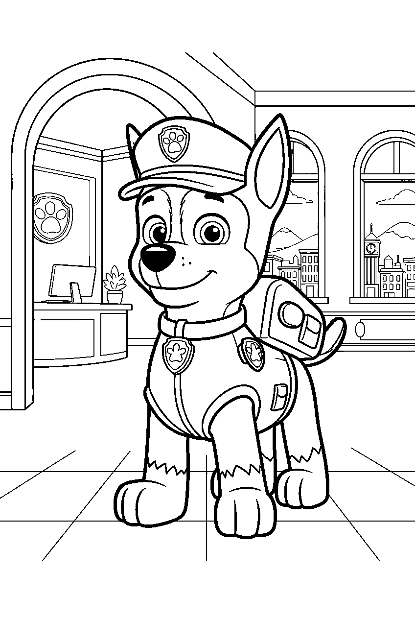 paw patrol characters in city hall line art