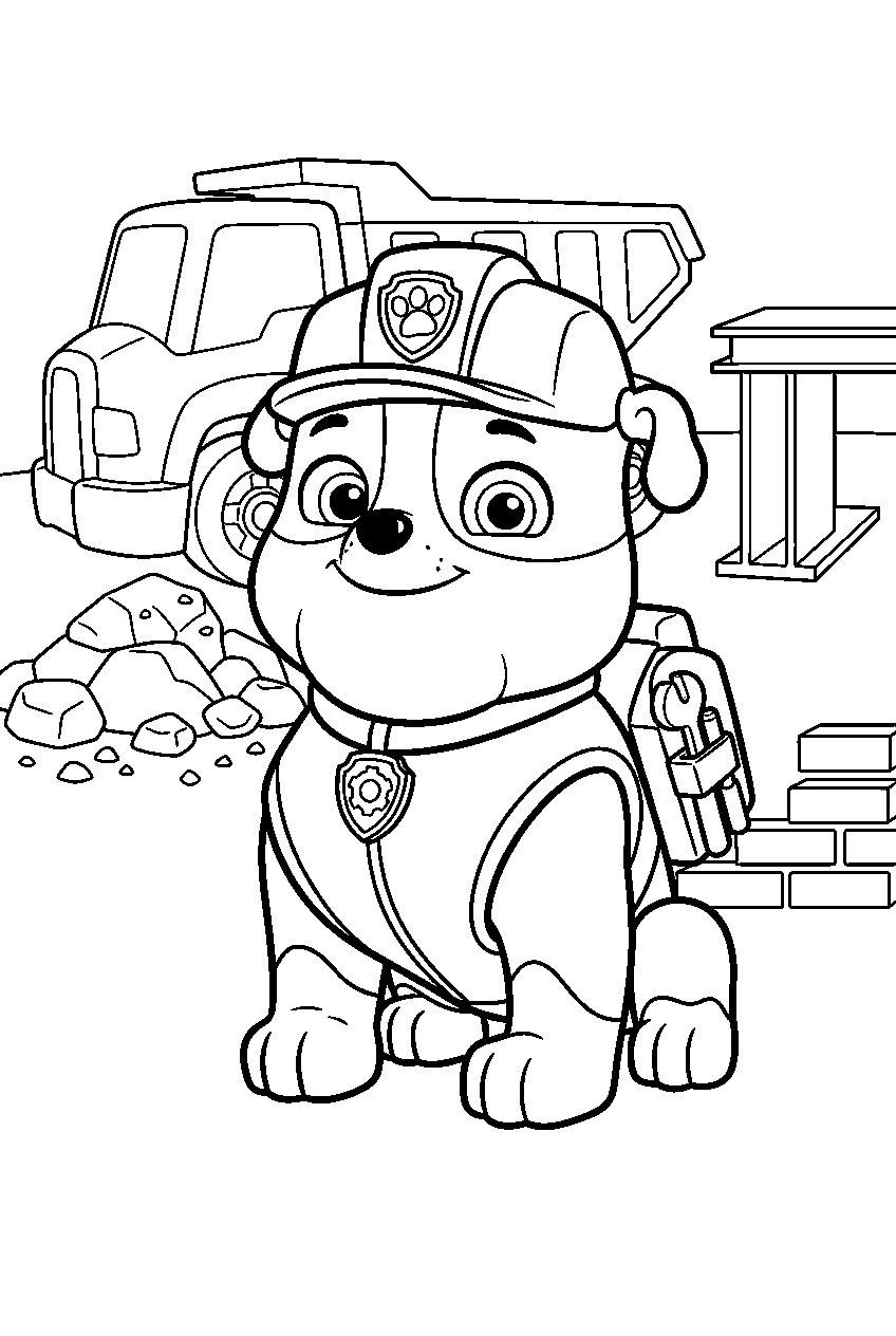 paw patrol characters in construction site line art