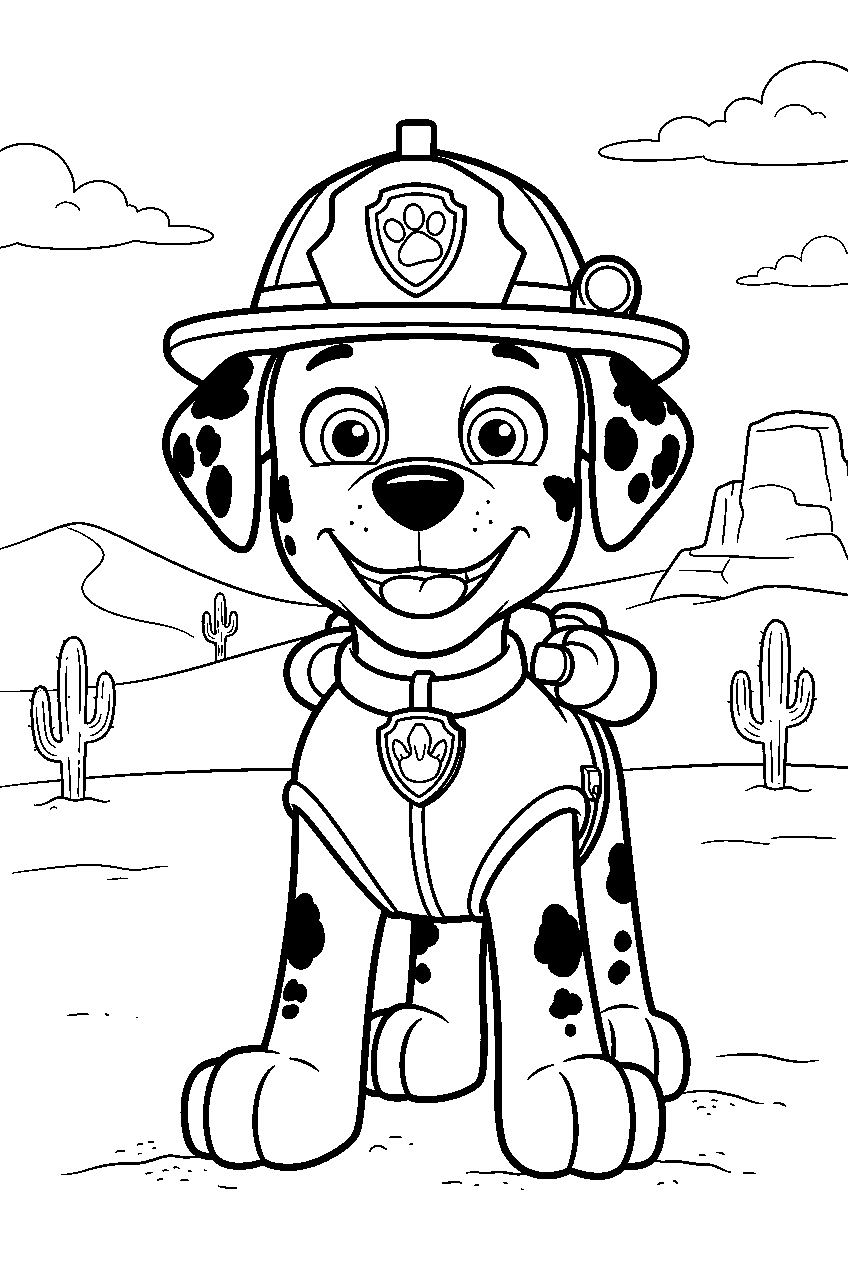 paw patrol characters in desert line art