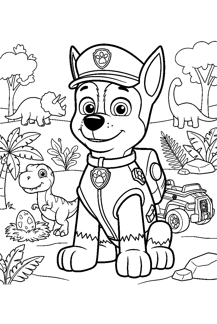 paw patrol characters in dinosaur valley line art