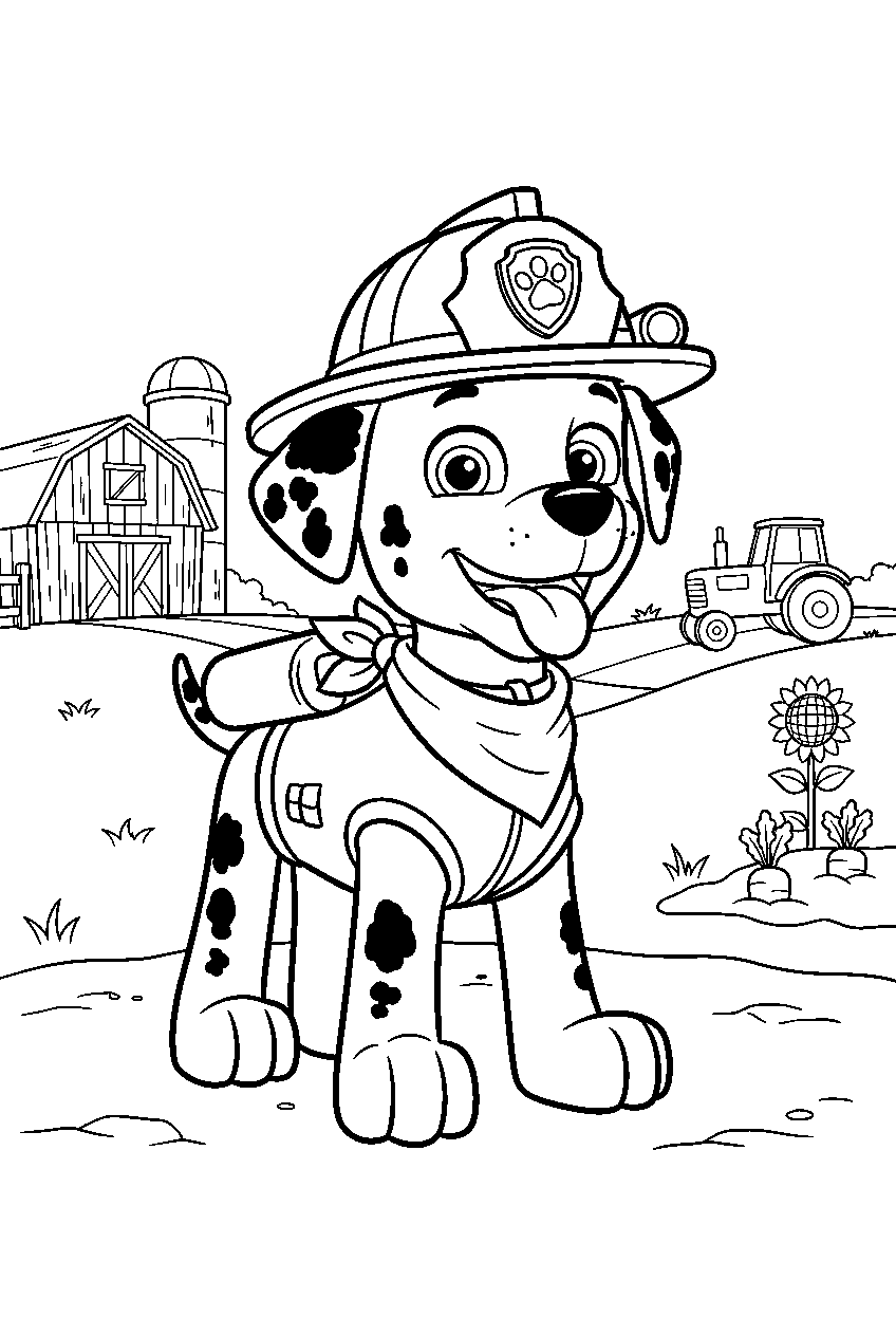 paw patrol characters in farm line art
