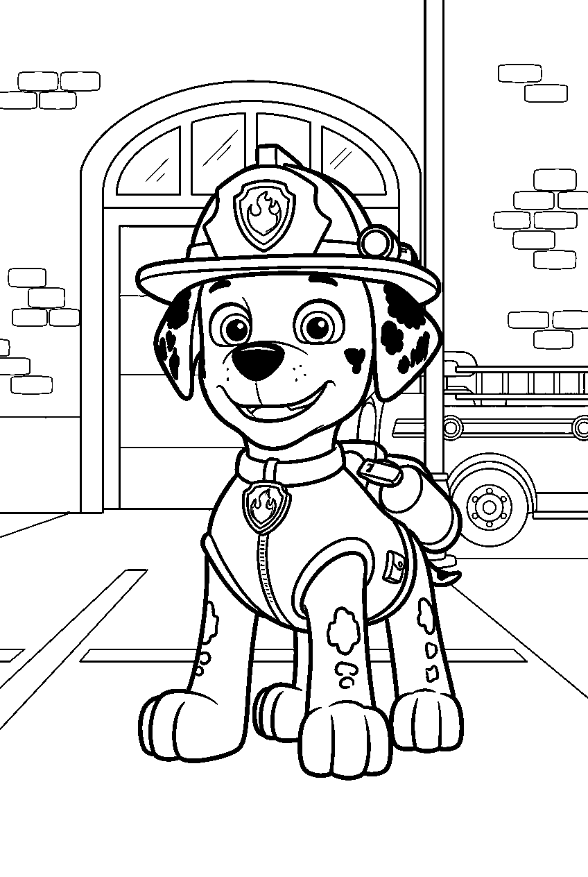 paw patrol characters in fire station line art