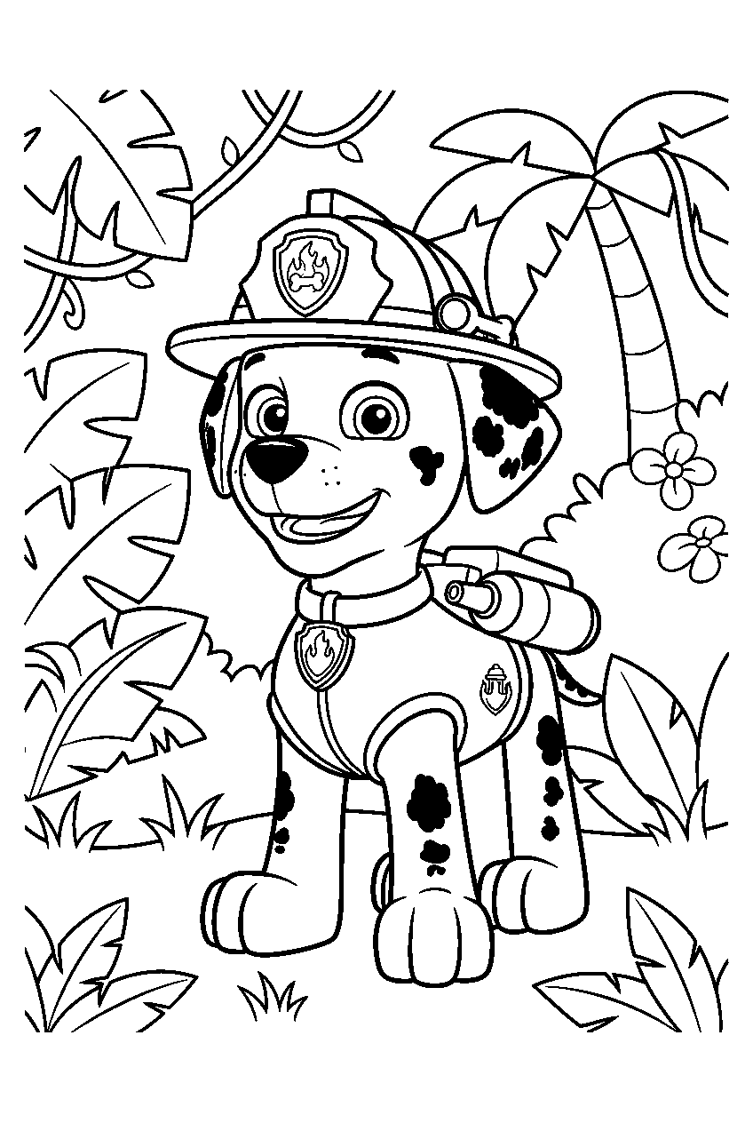 paw patrol characters in jungle line art