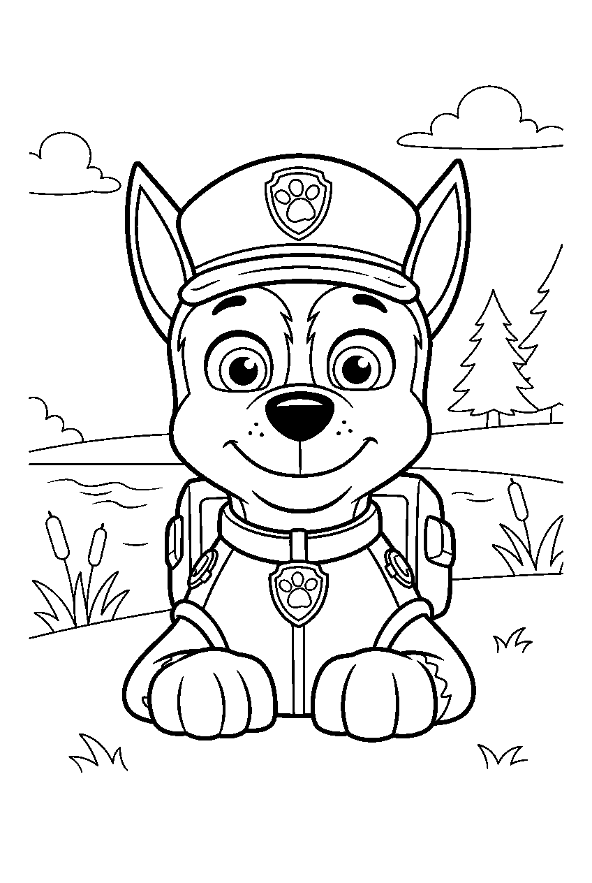 paw patrol characters in lake park line art