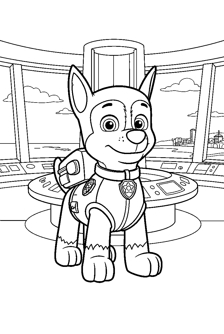 paw patrol characters in lookout headquarters line art