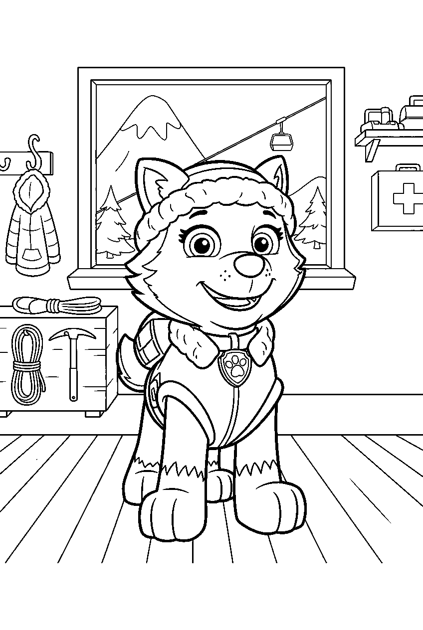 paw patrol characters in mountain rescue center line art