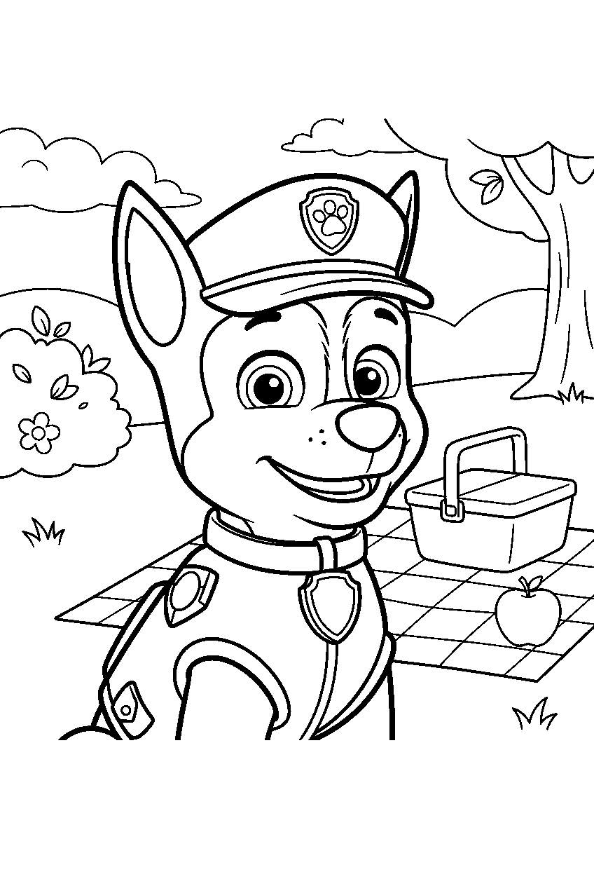 paw patrol characters in picnic area line art