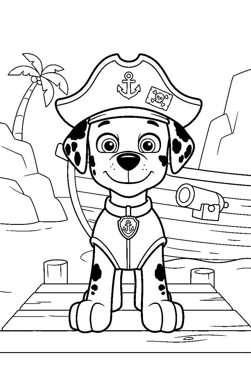 paw patrol characters in pirate cove line art