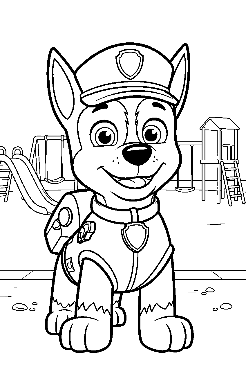 paw patrol characters in playground line art