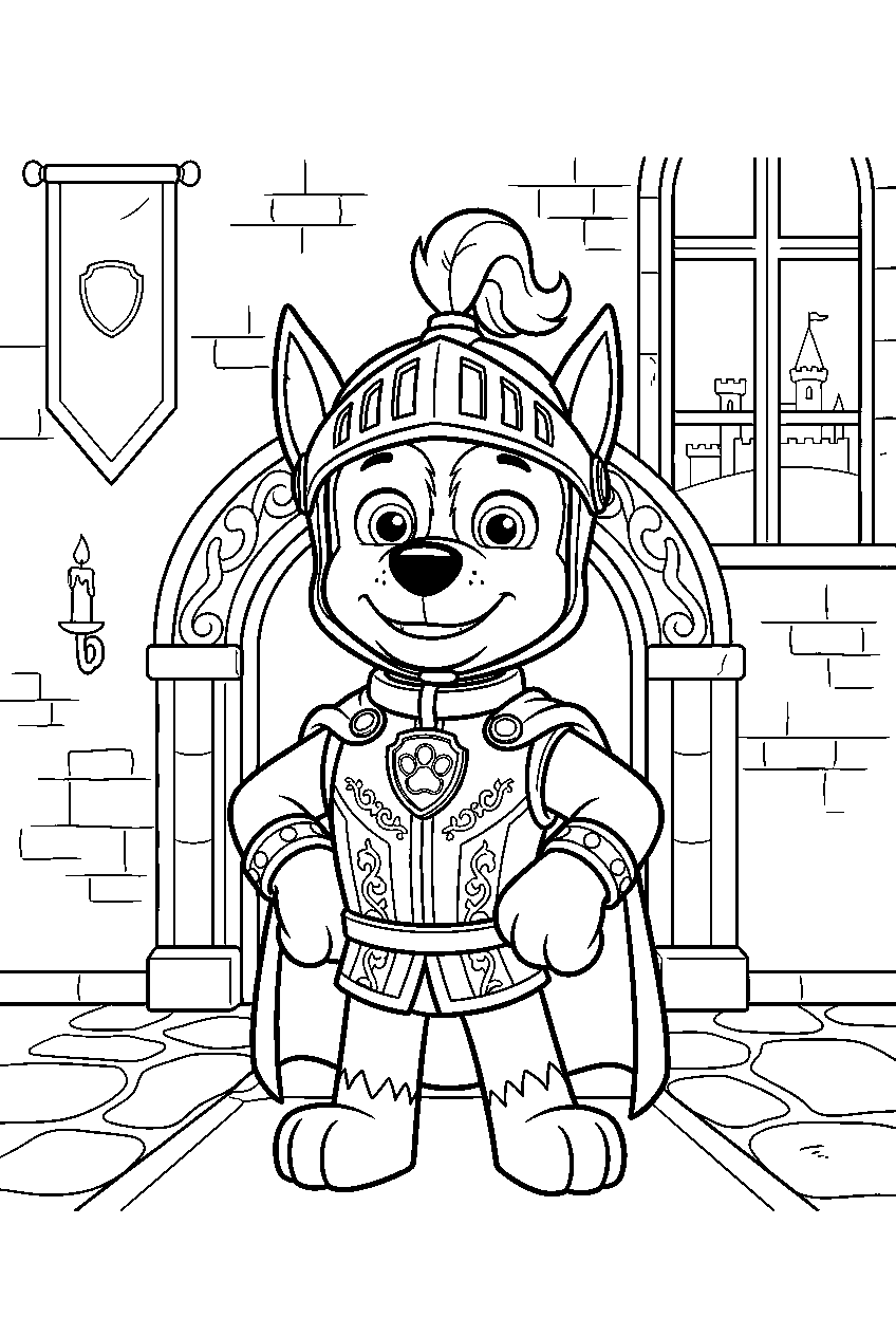 paw patrol characters in royal castle line art