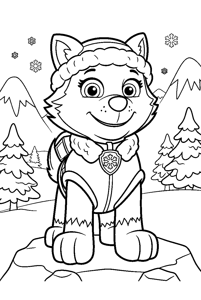 paw patrol characters in snowy mountain line art