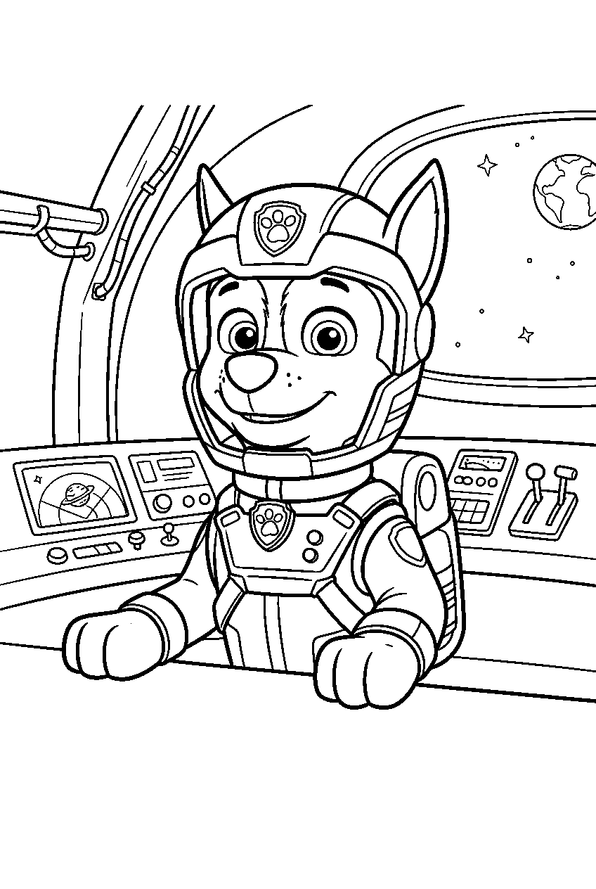 paw patrol characters in space station line art