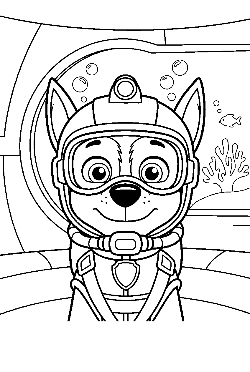 paw patrol characters in underwater headquarters line art