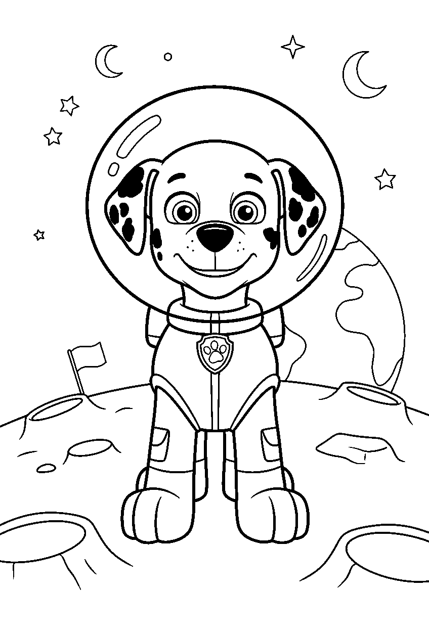 paw patrol characters on the moon line art