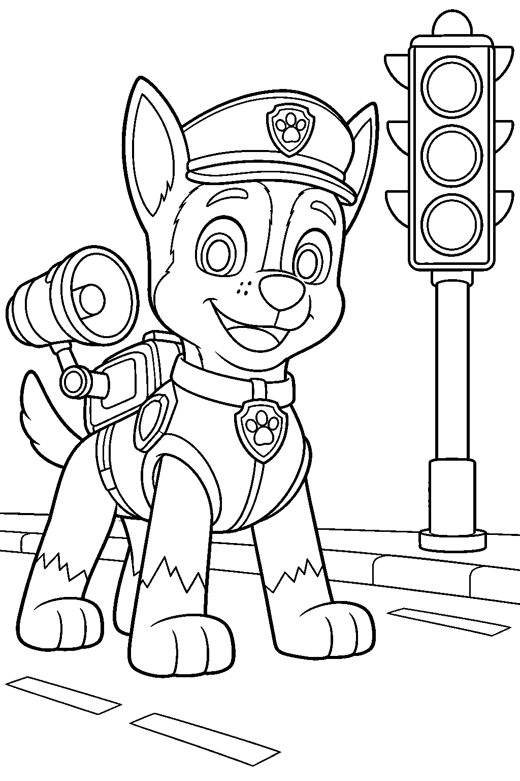 paw patrol chase directing traffic in adventure bay line art