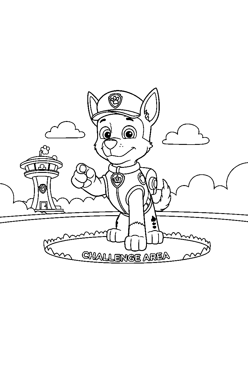 paw patrol chase pointing in challenge area line art