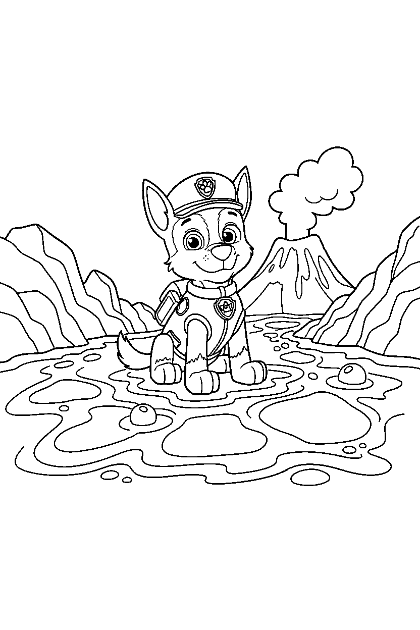 paw patrol chase sitting in lava area line art