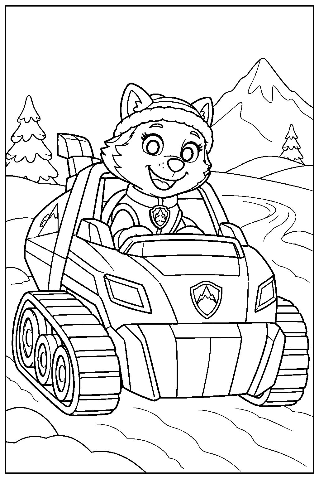 paw patrol everest driving her snowcat line art
