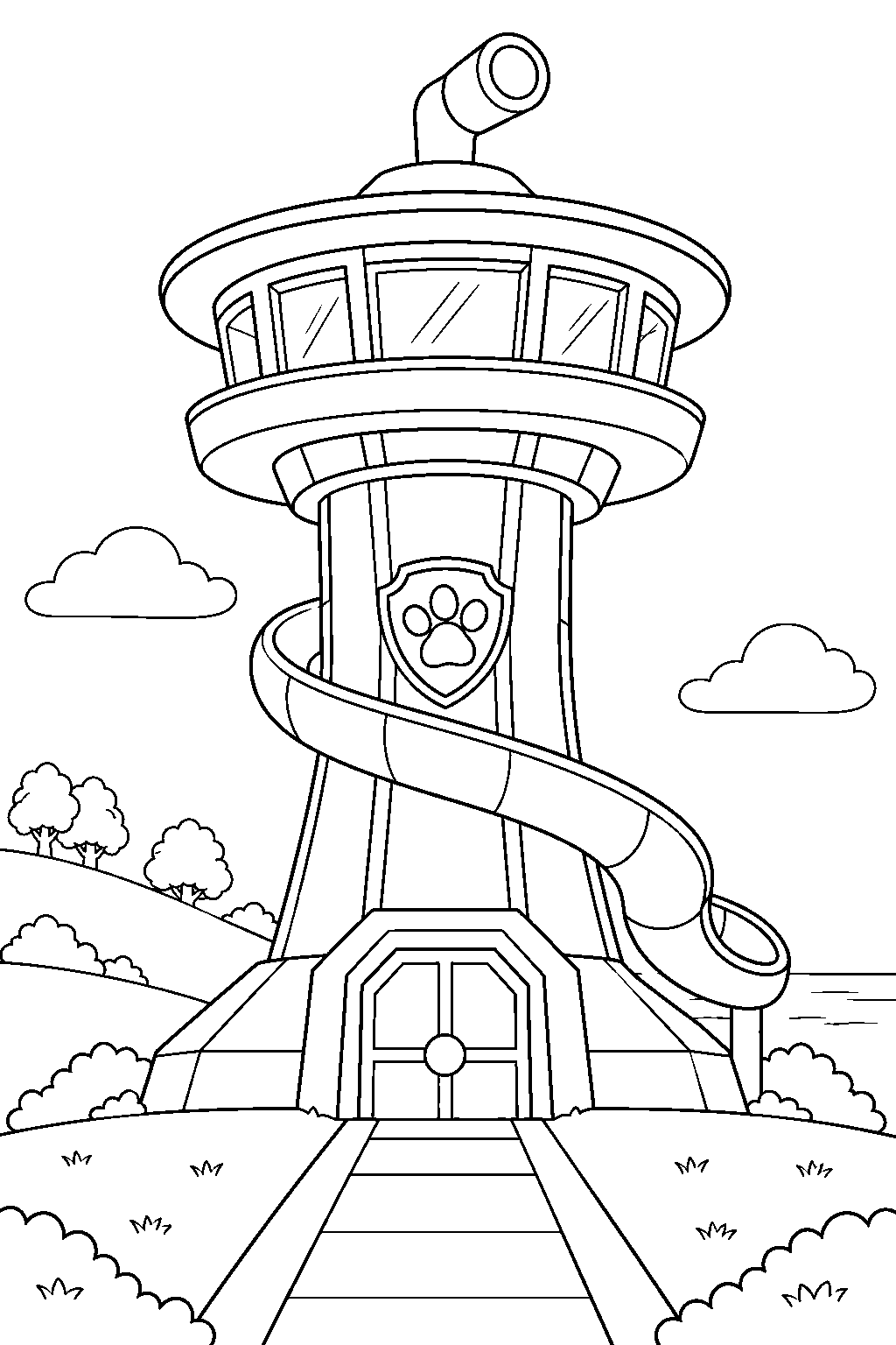 paw patrol lookout tower in adventure bay line art