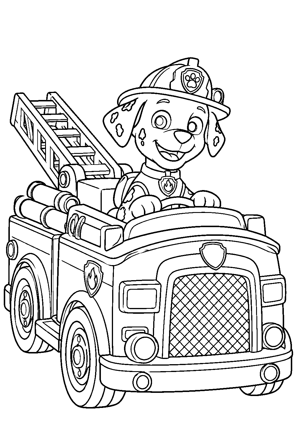 paw patrol marshall driving his fire truck line art