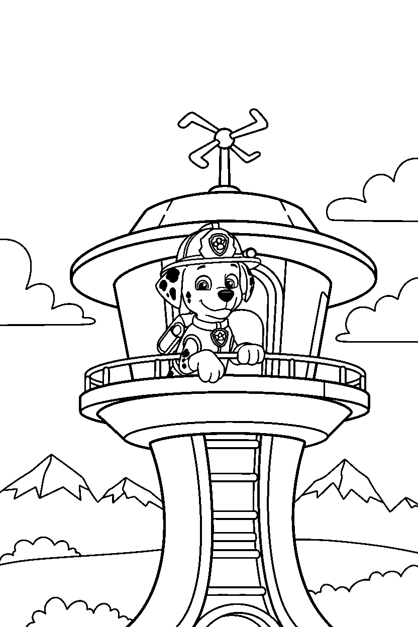 paw patrol marshall observing in tower line art