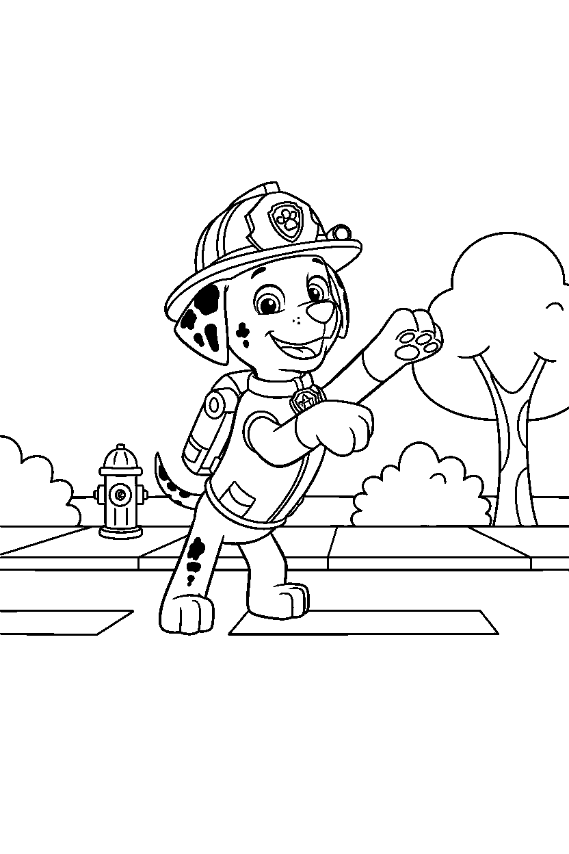 paw patrol marshall reaching on street line art