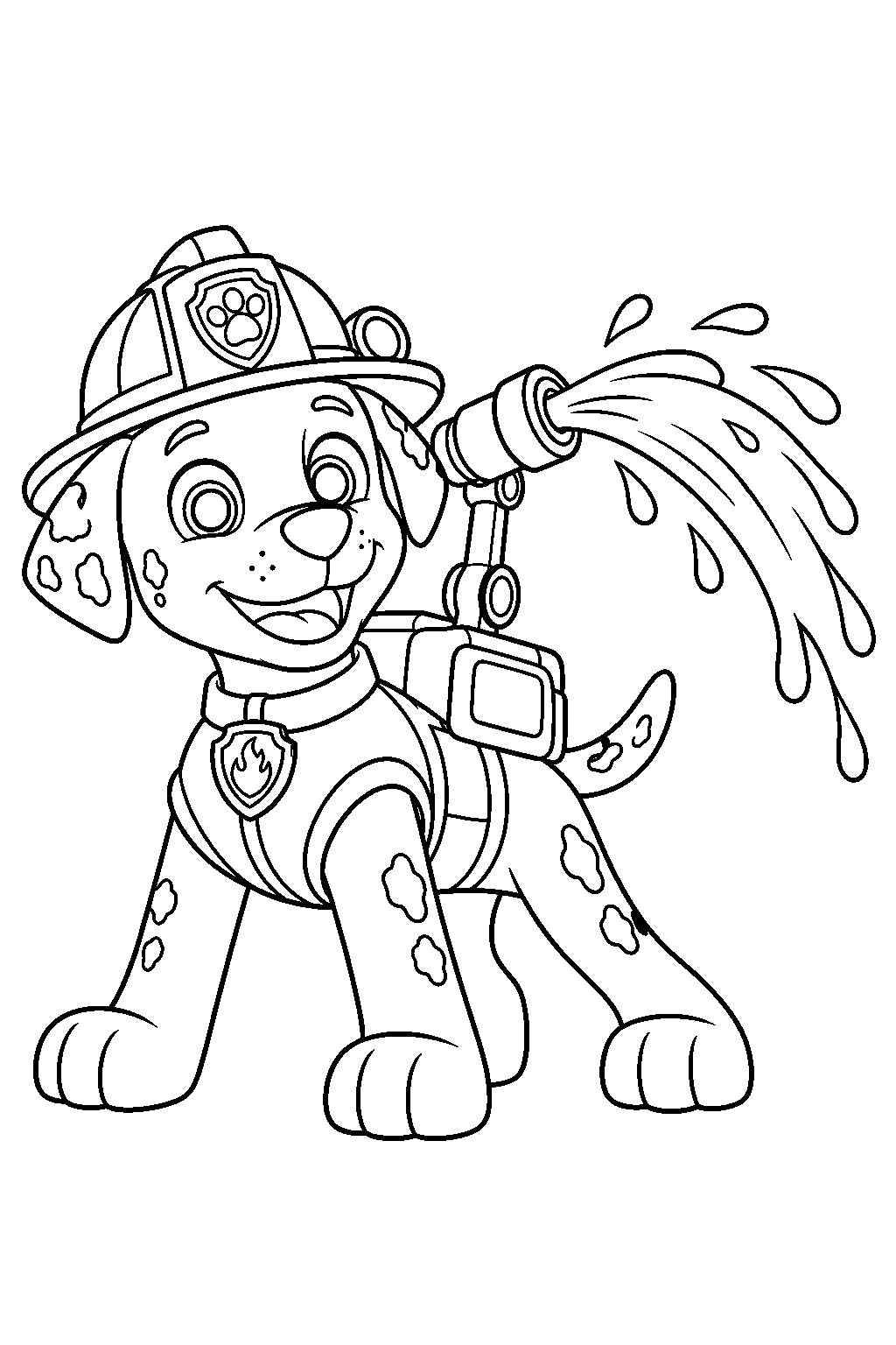 paw patrol marshall spraying water from his pup pack line art
