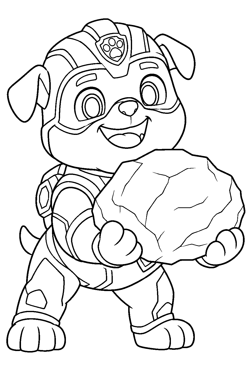 paw patrol mighty pups rubble lifting a boulder line art
