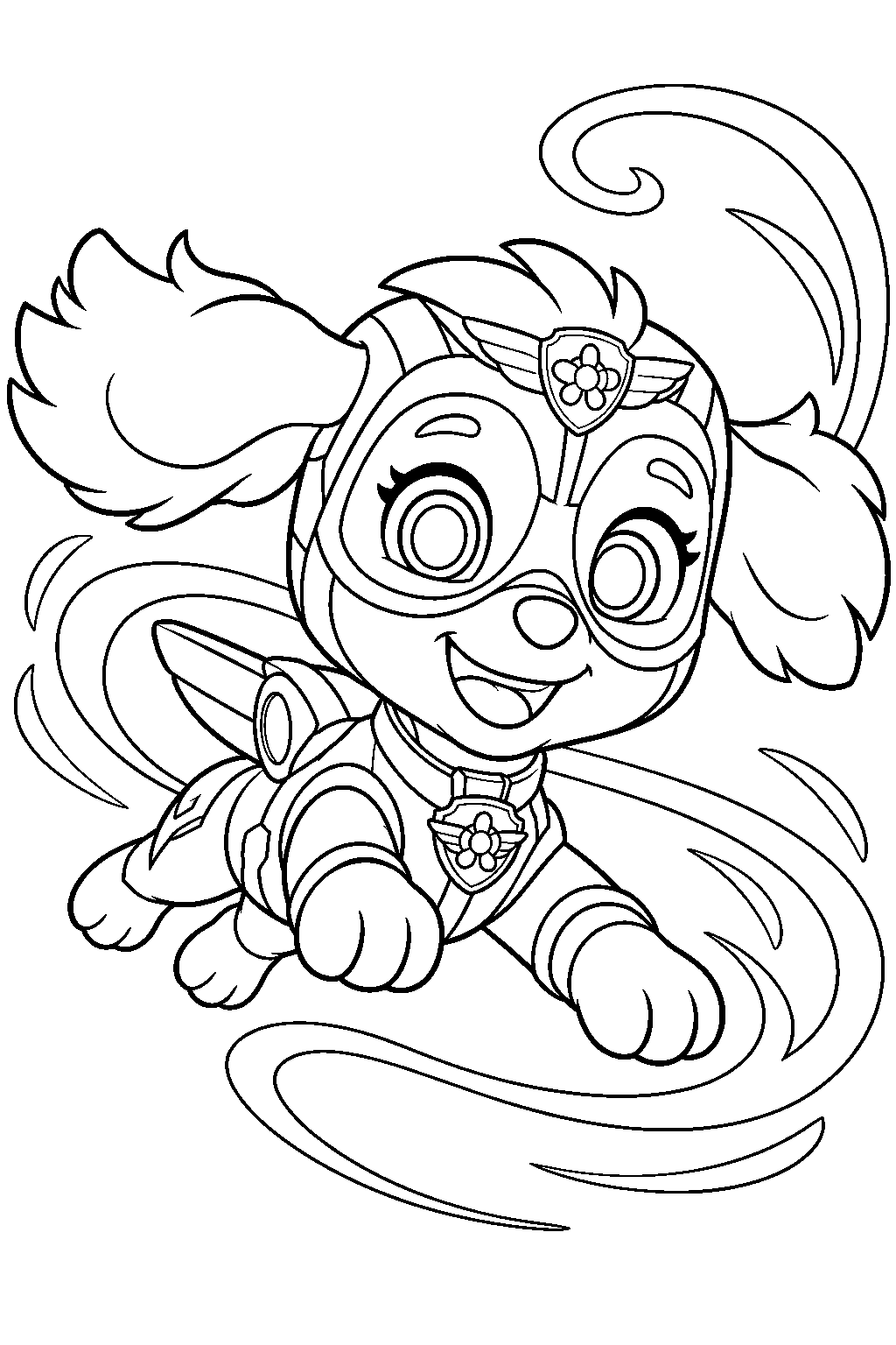 paw patrol mighty pups skye flying through swirling wind line art