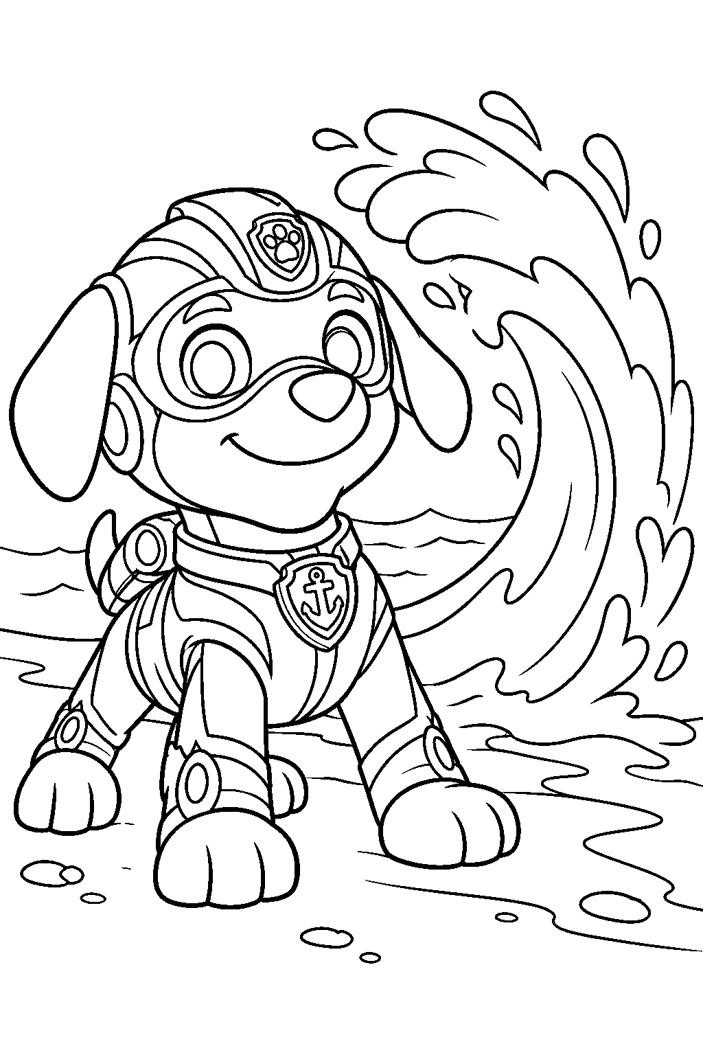 paw patrol mighty pups zuma creating a wave line art
