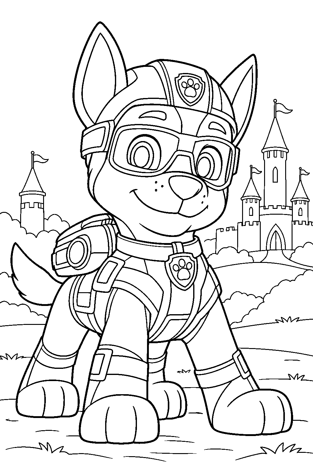 paw patrol mission paw chase in spy gear at barkingburg castle line art