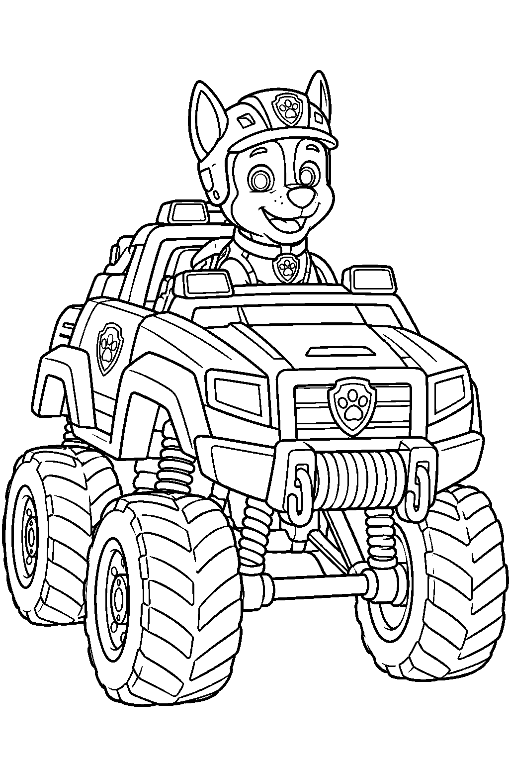paw patrol rescue wheels chase driving his monster truck line art