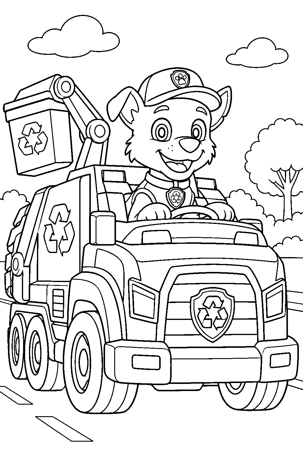 paw patrol rocky driving his recycling truck line art
