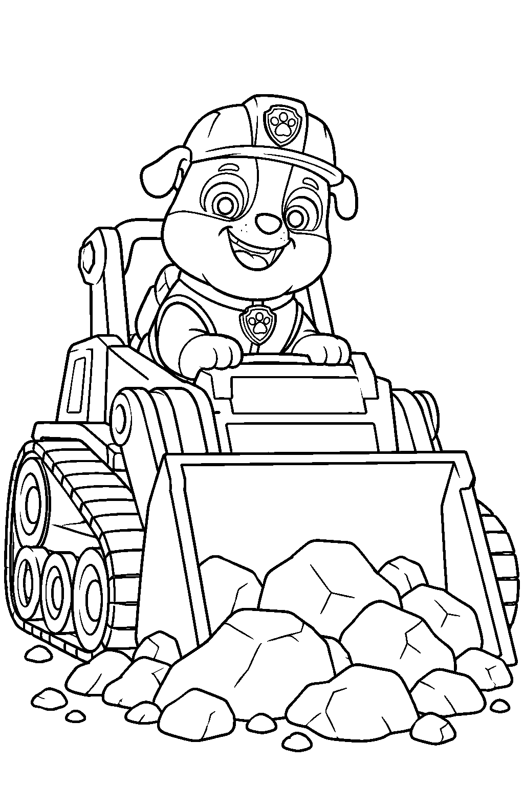 paw patrol rubble clearing rocks with his bulldozer line art