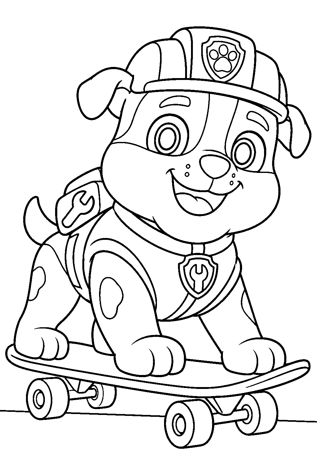 paw patrol rubble riding his skateboard line art