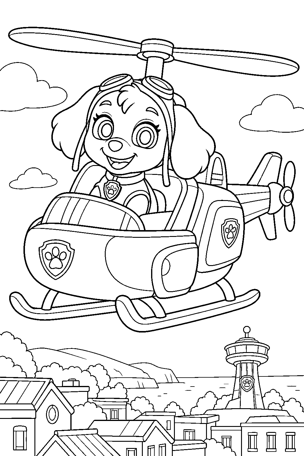 paw patrol skye flying her helicopter line art