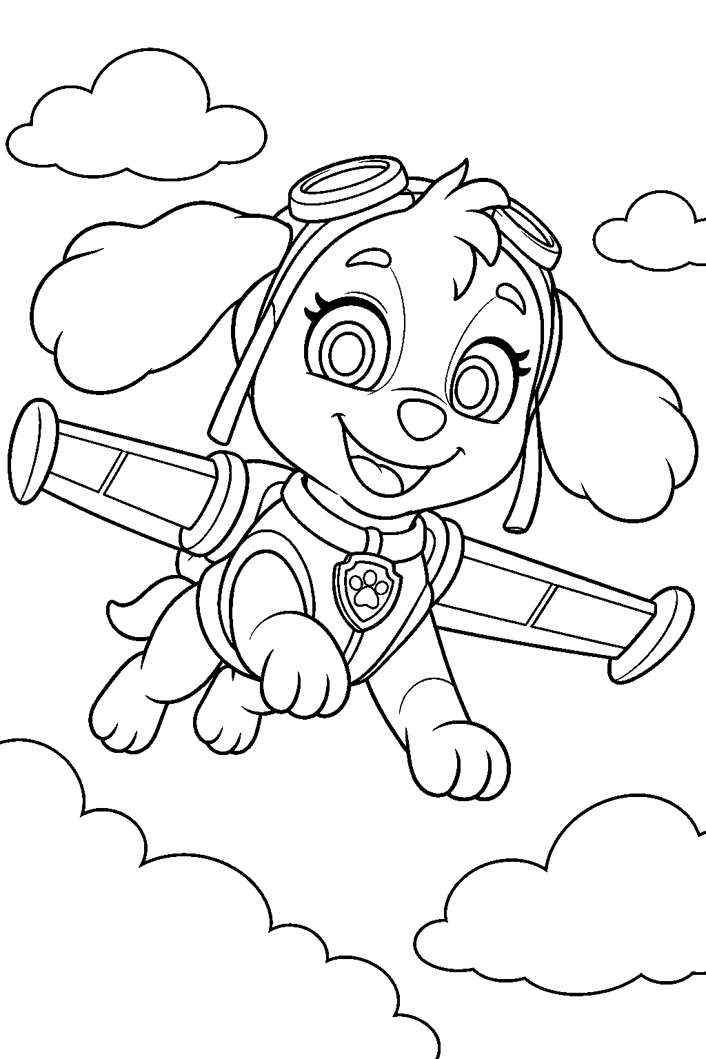 paw patrol skye flying with her pup pack wings line art