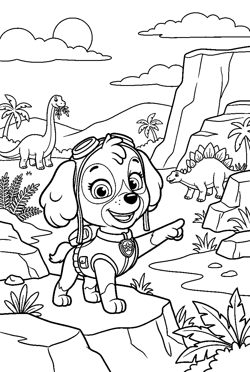 paw patrol skye pointing in dinosaur valley line art