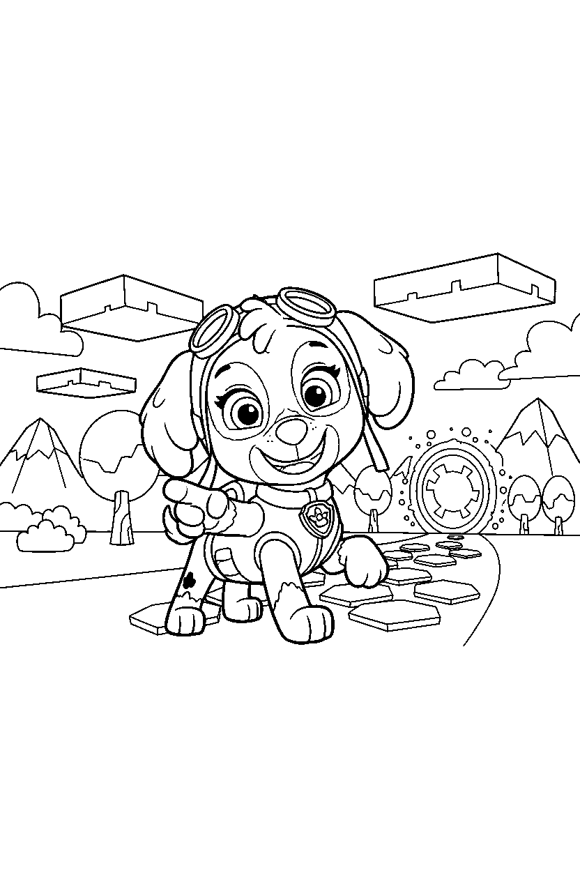 paw patrol skye pointing in game world line art