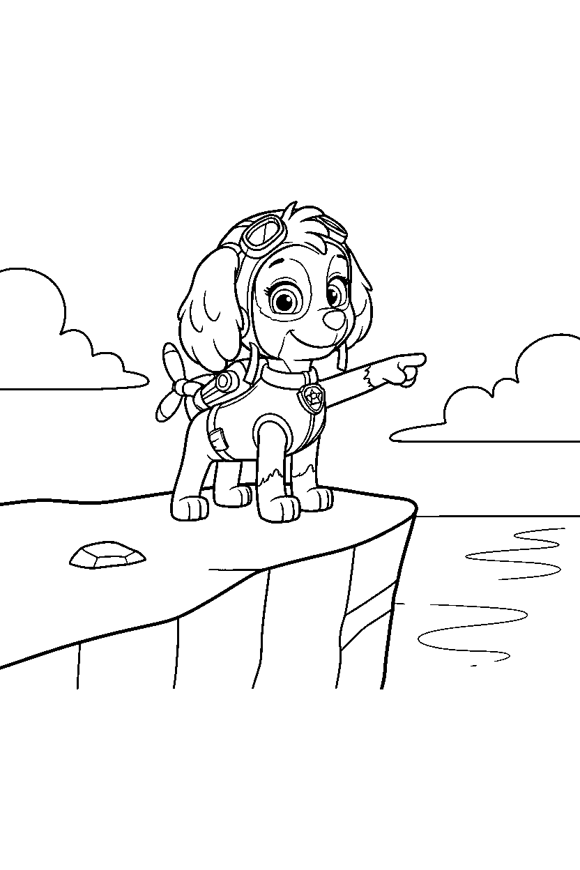 paw patrol skye pointing on cliff line art